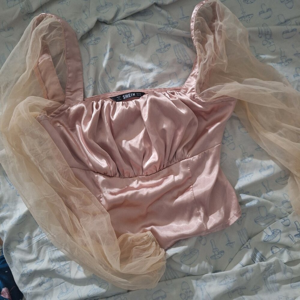 Satin crop with lace sleeves